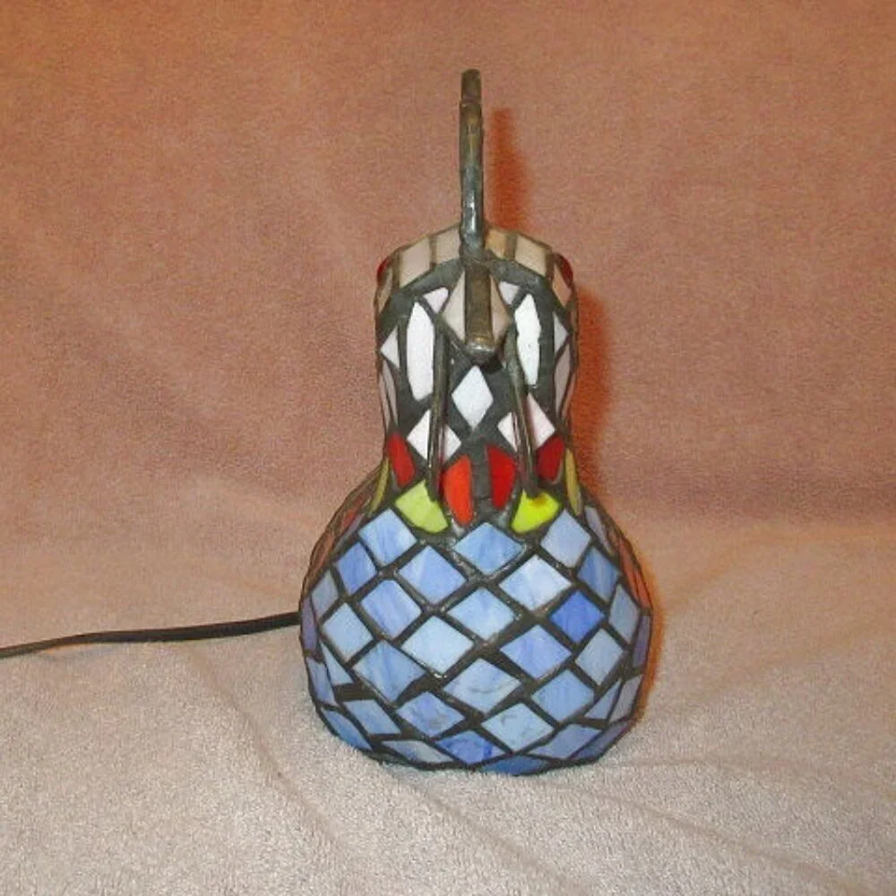 Vtg Tiffany Style Stained Glass Rooster Bird Table Lamp Night Light Off Switch